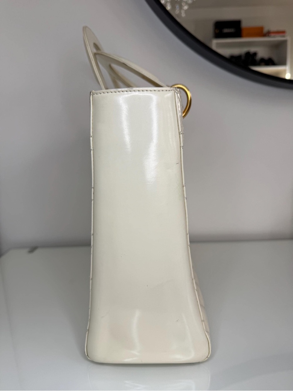 Christian Dior Vintage Lady Dior Large Cream Patent Leather Handbag - Picture 10 of 15